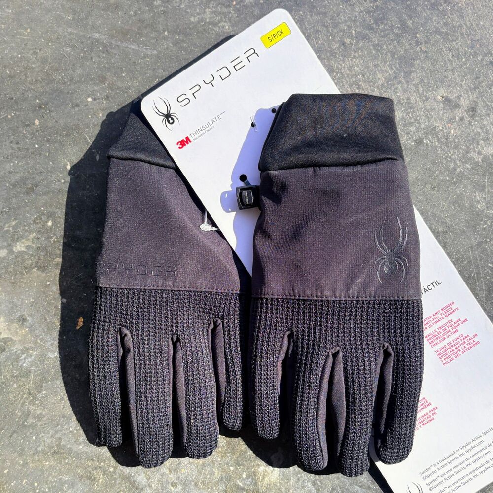 Spyder Core Conduct XS Glove Touchscreen Sweater Knit Fleece Lined Black New